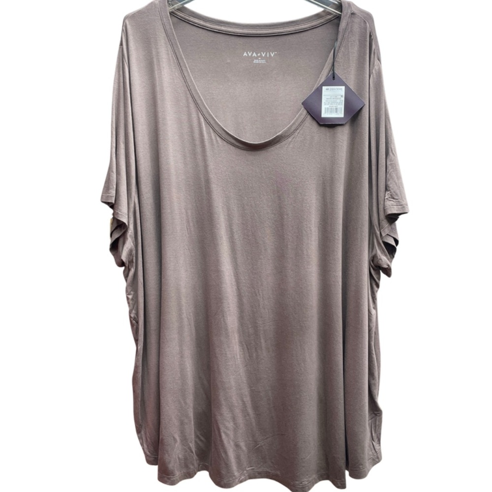 NWT Ava & Viv Brown Scoop Neck Short Sleeve Top Sz 4X